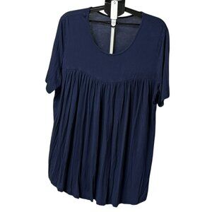 Women's Tencede Plus Size Crew Neck Short Sleeve Blouse - Navy - 4XL